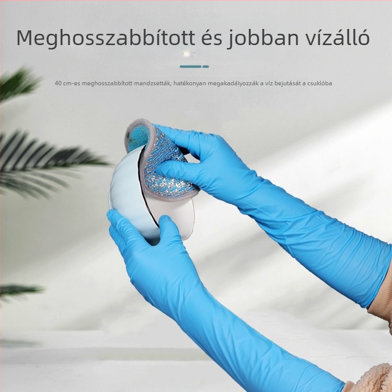 Nitril kesztyűk, 16 hüvelykes, egyszer használatos, kopásálló, vízálló, meghosszabbított és megvastagodott, tartós munkához