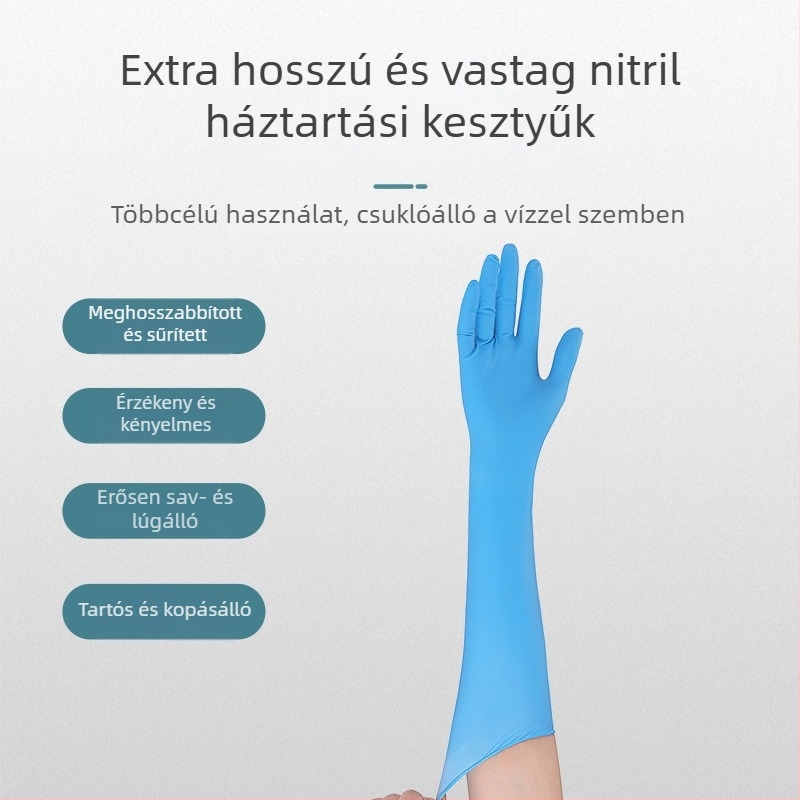 Nitril kesztyűk, 16 hüvelykes, egyszer használatos, kopásálló, vízálló, meghosszabbított és megvastagodott, tartós munkához