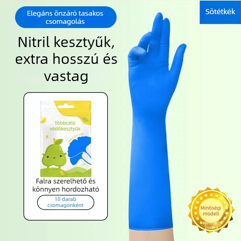 Nitril kesztyűk, 16 hüvelykes, egyszer használatos, kopásálló, vízálló, meghosszabbított és megvastagodott, tartós munkához