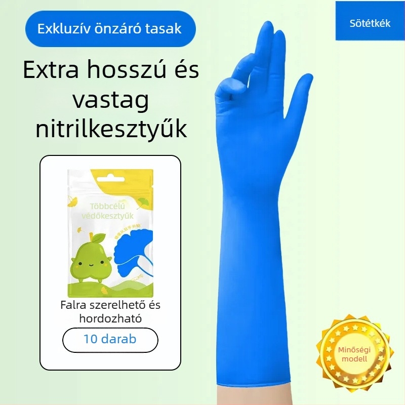 Nitril kesztyűk, 16 hüvelykes, egyszer használatos, kopásálló, vízálló, meghosszabbított és megvastagodott, tartós munkához