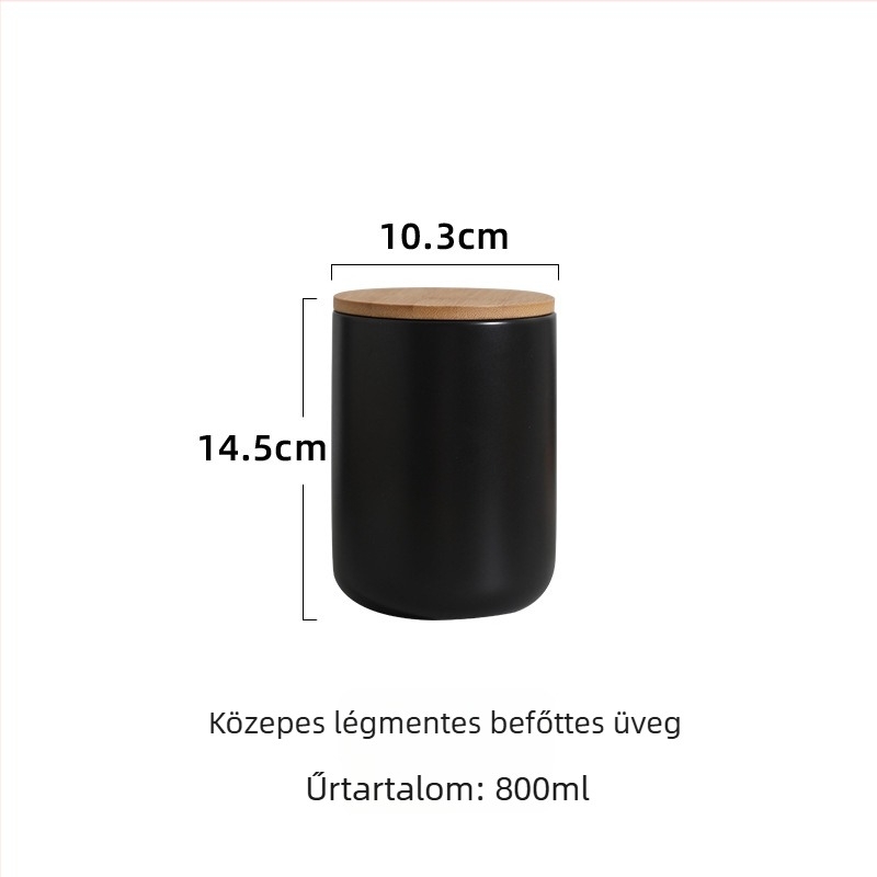 Skandináv kerámia zárható tárolóedény konyhához, gabonafélék, nassolnivalók, kávé és tea tárolására, porcelán, 800–1000 ml, 3-szintű, kerek, modern minimalista stílus