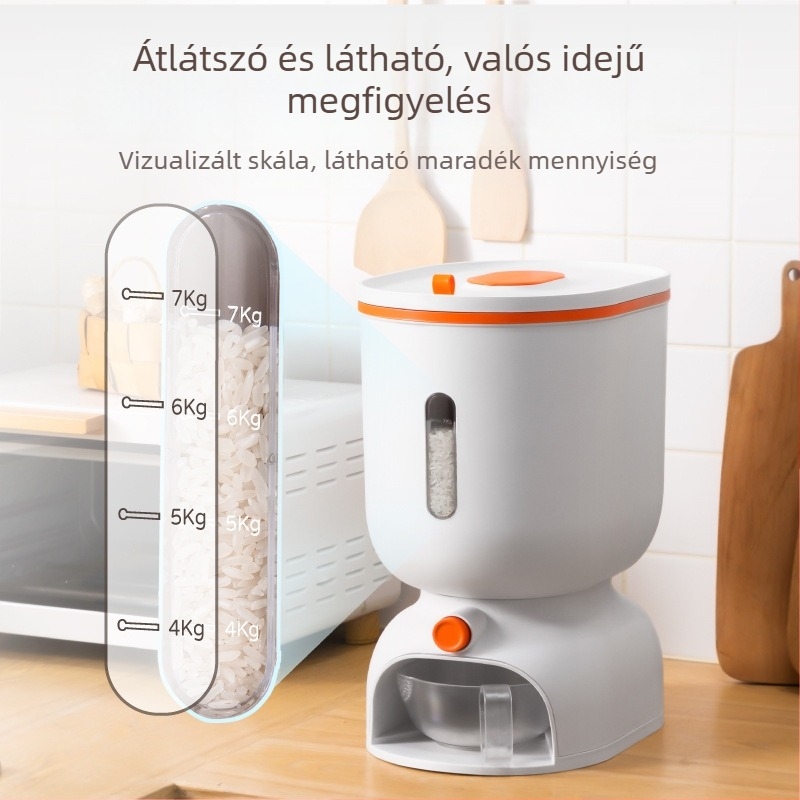 Automata rizstároló doboz, zárt, nedvesség- és rovarálló, háztartási élelmiszertároló tartály, 10 L kapacitás