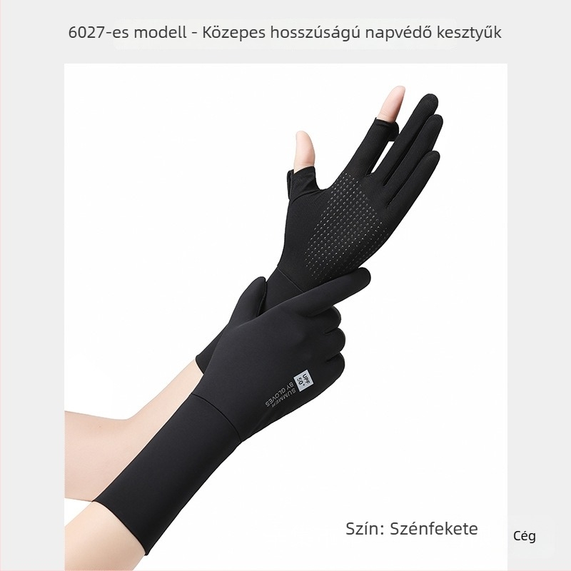 Női UV-védő kesztyű és ice silk karvédő, hosszú, lélegző, lehajtható érintőképernyős résszel, csúszásmentes, nyári kültéri használatra