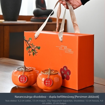 Persimmon mintás kerámia teás tároló tálcával – esküvői ajándék