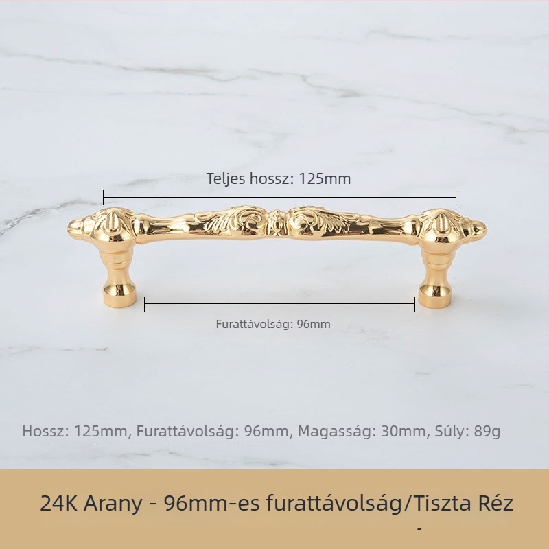 Douglas fogantyú szekrényajtókhoz, francia–amerikai stílus, arany felület, antik hatás