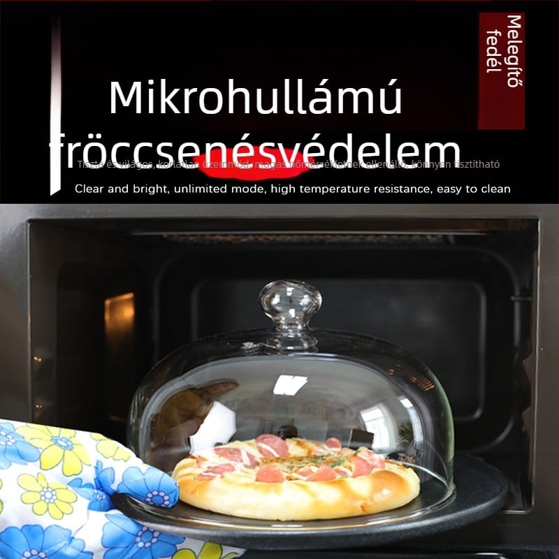Átlátszó boroszilikát üveg mikrohullámú sütőfedő, hőálló, porálló és frissen tartja az ételeket