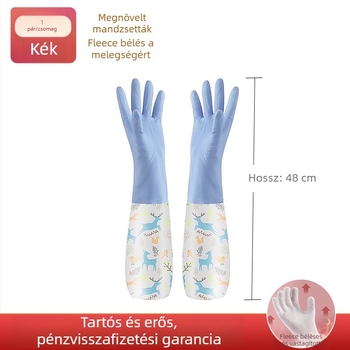 Mosogatós kesztyű fleece-béléssel, vastagított a konyhai feladatokhoz és mosáshoz, természetes latex gumiból, vízálló, tartós, meleg és kopásálló