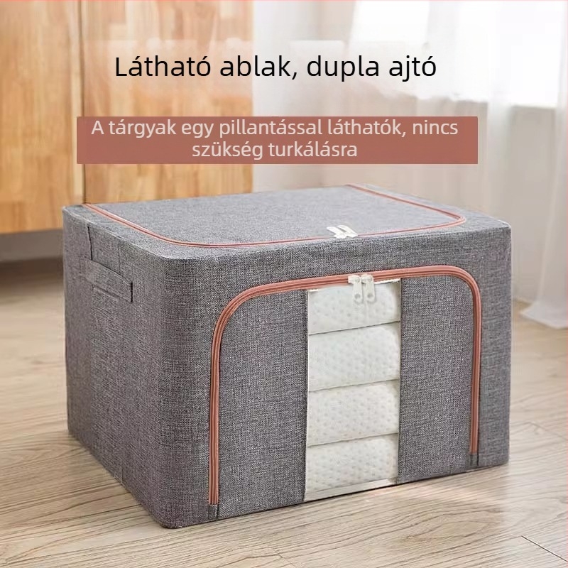 Nagy kapacitású ruhatároló doboz, összecsukható textil rendező paplanok és ruhák tárolásához a gardróbban