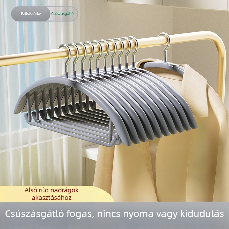 Rozsdamentes acélból készült, műanyag bevonatú félkör alakú ruhaakasztó, vastagabb csúszásmentes kivitel, nano ruhakasztó