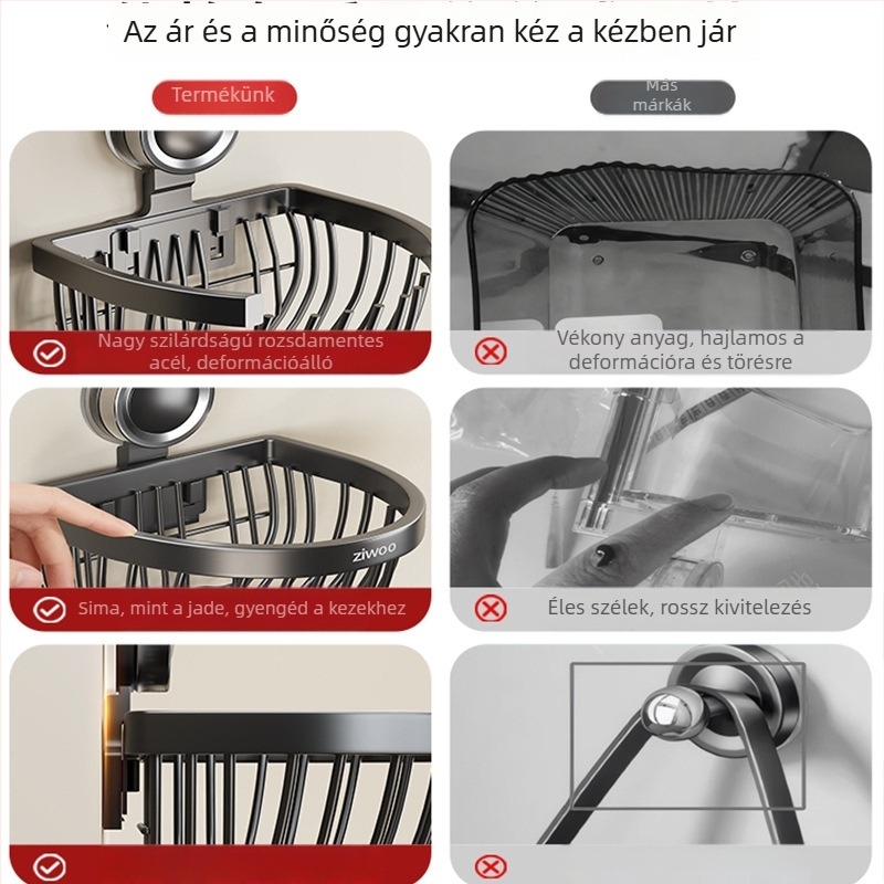 Fali tárolókosár hagyma, gyömbér és fokhagyma számára vákuumos rögzítéssel