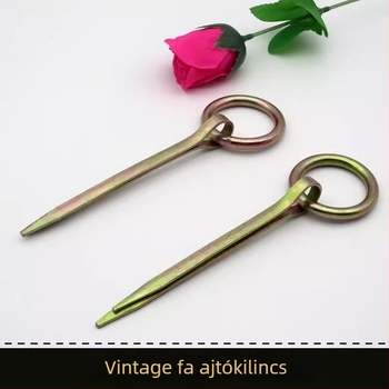 Vintage faajtó hardver faanyagból: zár, körgyűrűs fogantyú, ajtózár és lakat