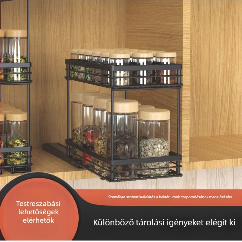 Konyhai szervező – többfunkciós, több szintű fűszertartó, kihúzható tároló vasból