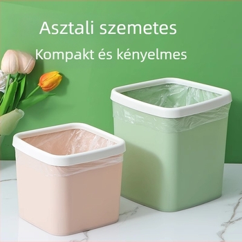 Kis négyzet alakú asztali szemetes, fedél nélküli, műanyagból, irodába vagy kollégiumba