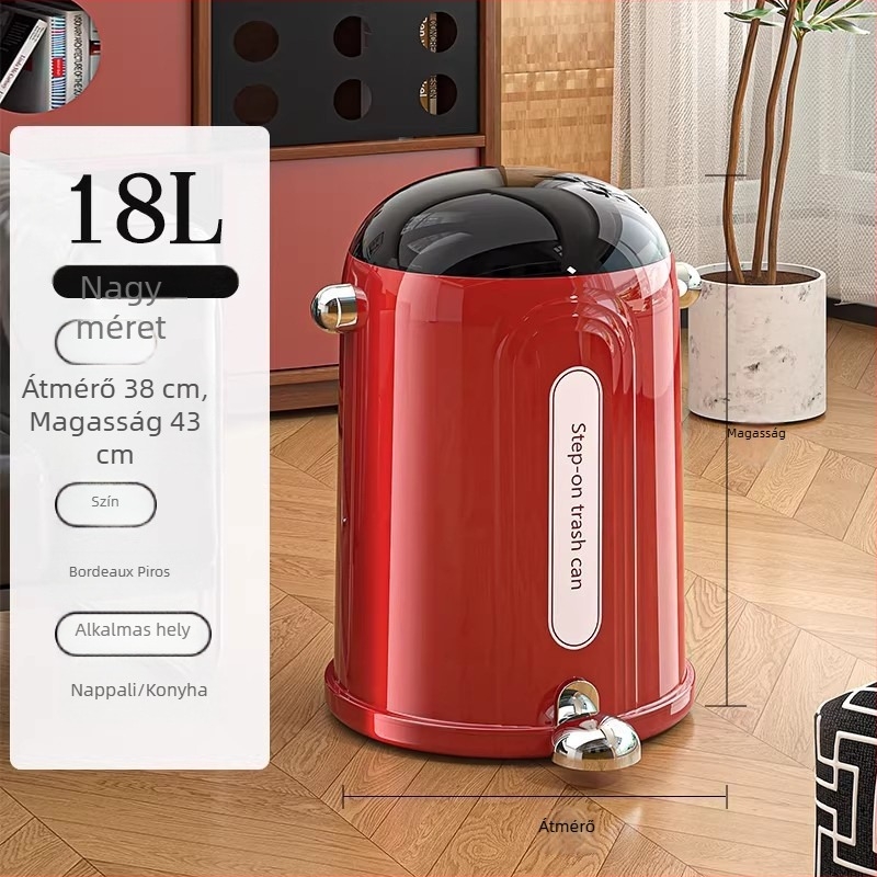 Otthoni szemetes pedállal és fedővel, hengeres, 10 L, modern elegáns dizájn