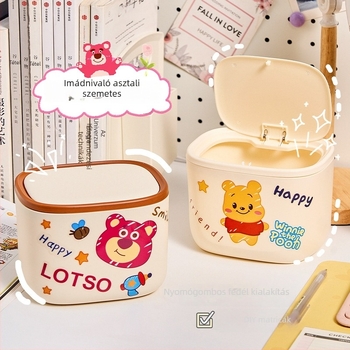 Nyomásos mechanizmusú asztali szemetes, minimalistikus és elegáns dizájn, alkalmas a nappalira és a sminkasztalra.