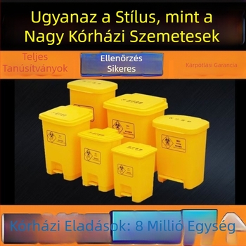 30 éves élettartamú orvosi hulladékos kuka pedállal, sárga, extramagas, megerősített kivitel klinikákhoz