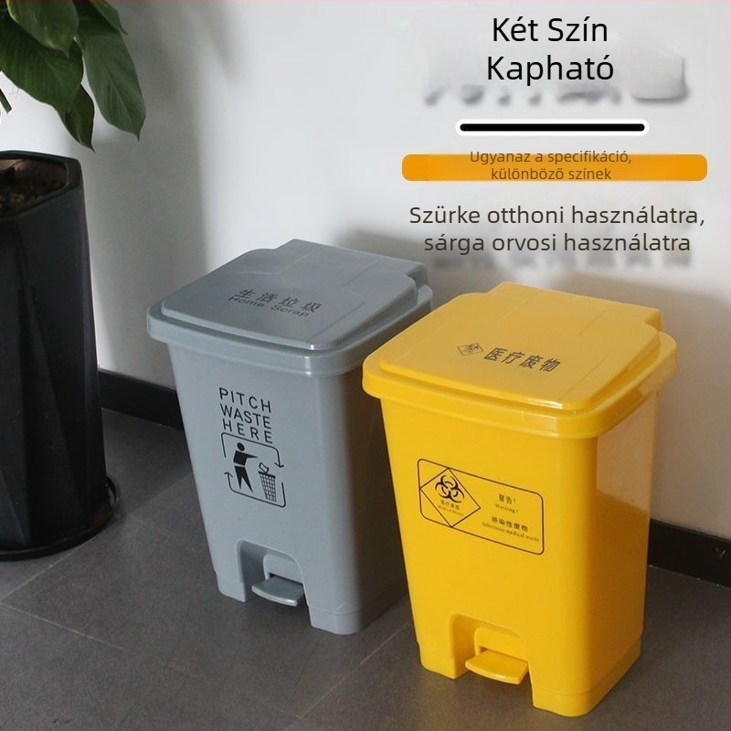 30 éves élettartamú orvosi hulladékos kuka pedállal, sárga, extramagas, megerősített kivitel klinikákhoz