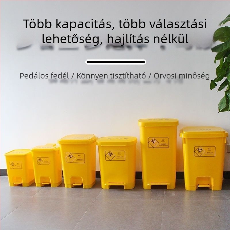30 éves élettartamú orvosi hulladékos kuka pedállal, sárga, extramagas, megerősített kivitel klinikákhoz
