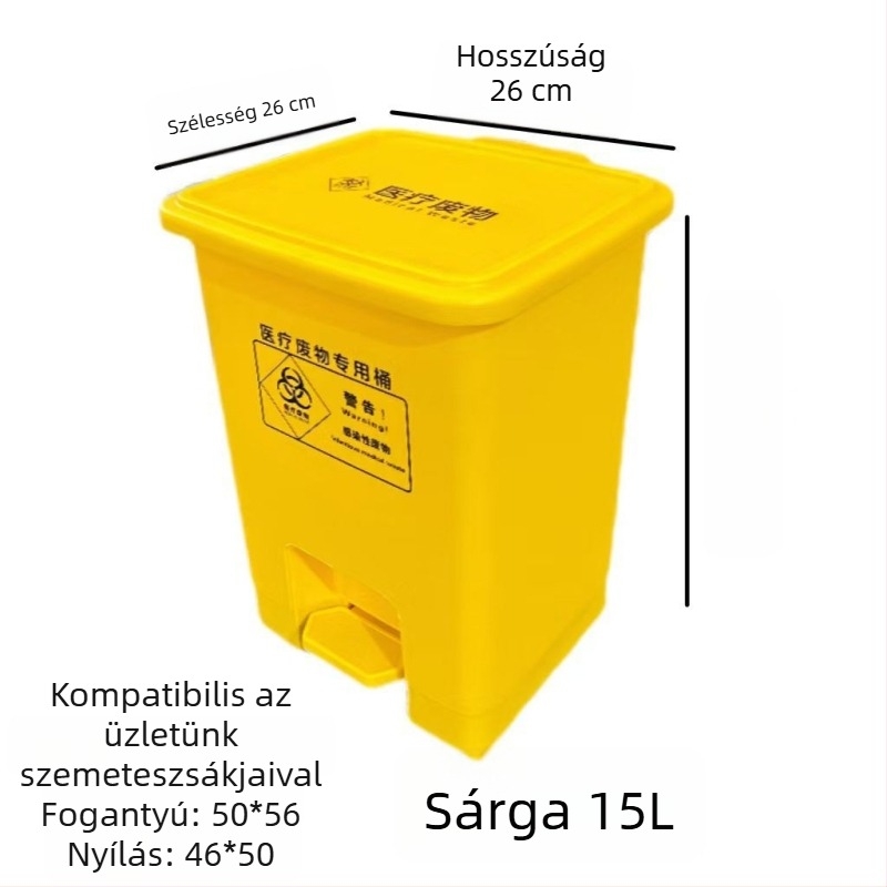 30 éves élettartamú orvosi hulladékos kuka pedállal, sárga, extramagas, megerősített kivitel klinikákhoz