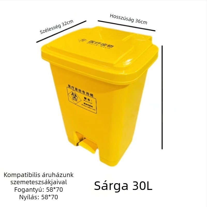 30 éves élettartamú orvosi hulladékos kuka pedállal, sárga, extramagas, megerősített kivitel klinikákhoz