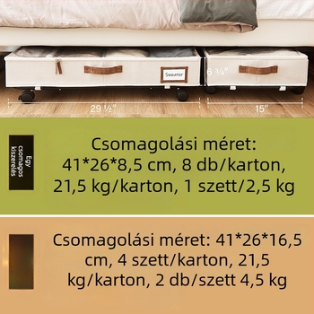 Ágy alatti tárolódoboz kerékkel ruhák és takarók számára, összecsukható, 60 L