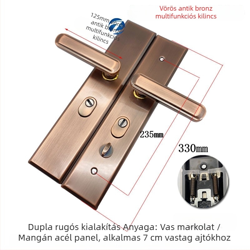 Rozsdamentes acél ajtófogantyú tükrös felülettel, lopás elleni, masszív markolat, állítható egy- és kettős zárómechanizmus
