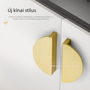 Félkör alakú alumínium ötvözet fogantyú, kör alakú, modern minimalista stílus, rézszínű, szálcsiszolt arany és fekete felülettel, fürdőszobai szekrényhez, egylyukas rögzítés.