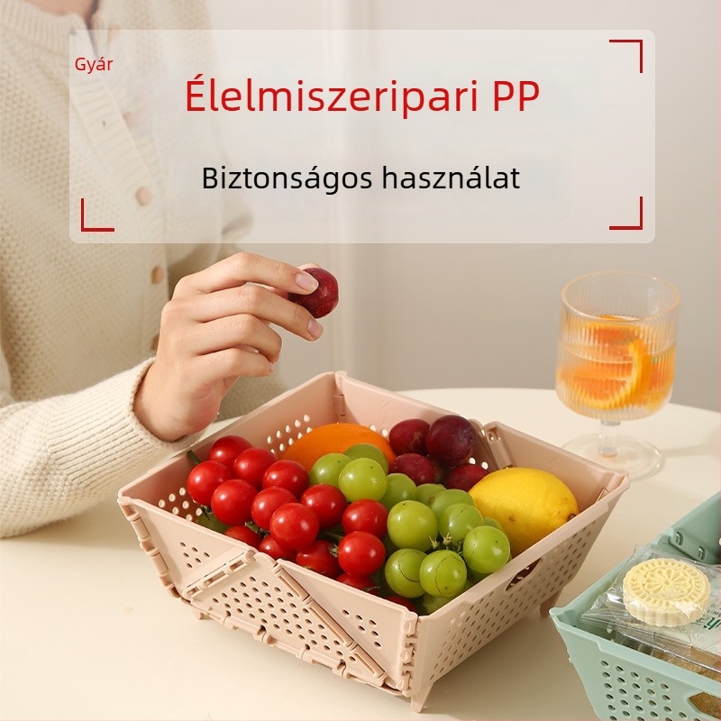 Összecsukható mosóedény zöldségek és gyümölcsök öblítésére, leeresztő kosárral a konyhai mosogatóhoz
