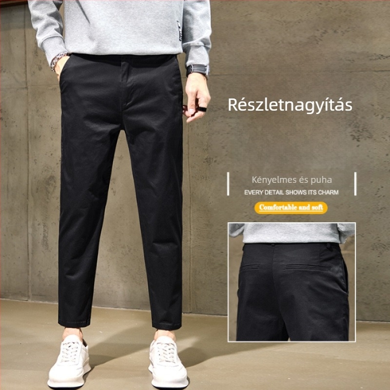 Férfiak mindennapi üzleti nadrágok, 9/10 hossz, egyenes szabás, slim fit, alacsonyabb testalkatúaknak, kényelmes