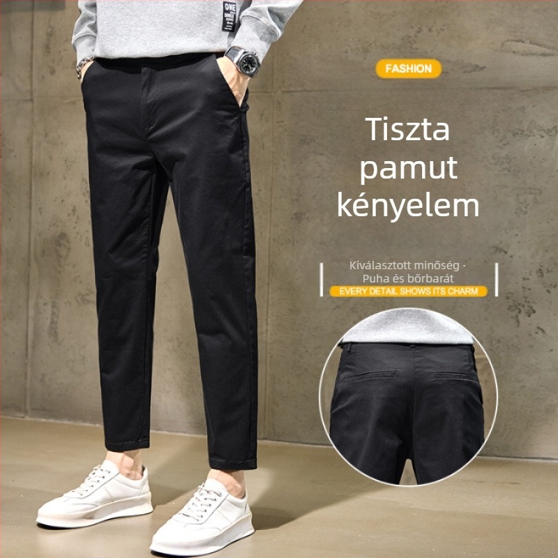 Férfiak mindennapi üzleti nadrágok, 9/10 hossz, egyenes szabás, slim fit, alacsonyabb testalkatúaknak, kényelmes