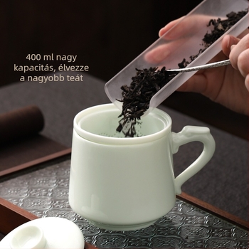 Jade színű porcelán tea-víz elválasztó pohár, otthonra és irodába, személyes használatra, ajándékdobozt tartalmazó készlet