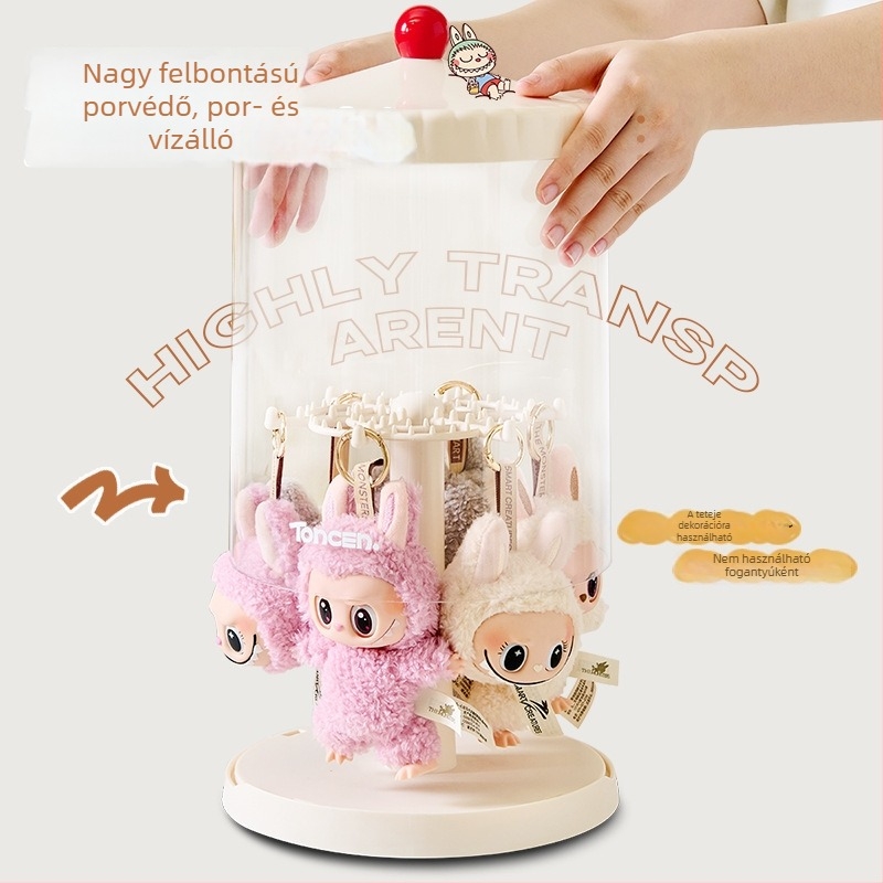 YX forgó blind box tároló-állvány, átlátszó porvédett vitrín figuráknak, Labubu Bubble Mart modell
