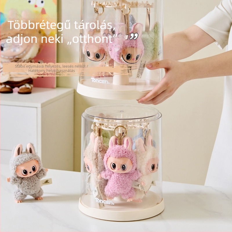 YX forgó blind box tároló-állvány, átlátszó porvédett vitrín figuráknak, Labubu Bubble Mart modell