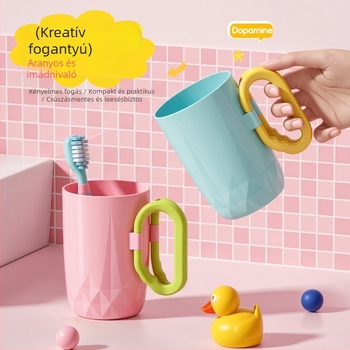 Dopamin-színű szájöblítő pohár és fogkefés pohár fogantyúval, minimalist dizájn diákoknak, pároknak és gyerekeknek