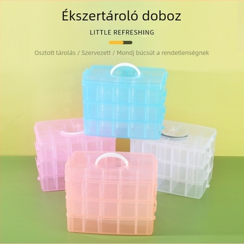 Háromrétegű átlátszó hordozható tároló doboz körmös díszítéshez, ékszerekhez és gyöngyökhöz – asztali rendszerező (25×17×18,7 cm)