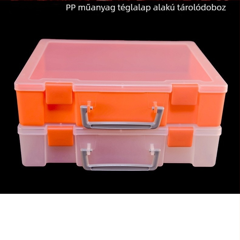 Téglalap alakú műanyag tároló doboz fedéllel, nagy kapacitású, 5 L, osztókkal, porálló, halmozható