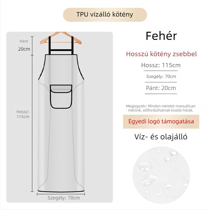 Vízálló és olajálló TPU kötény konyhai és otthoni használatra, átlátszó deréktakaró a kéz törlésére és tengeri termékek előkészítésére.