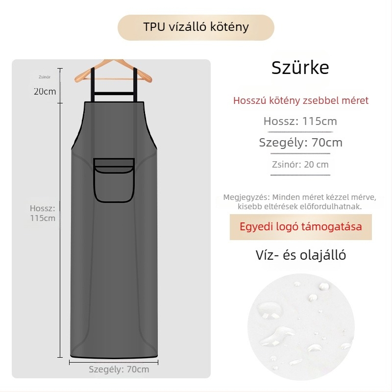 Vízálló és olajálló TPU kötény konyhai és otthoni használatra, átlátszó deréktakaró a kéz törlésére és tengeri termékek előkészítésére.