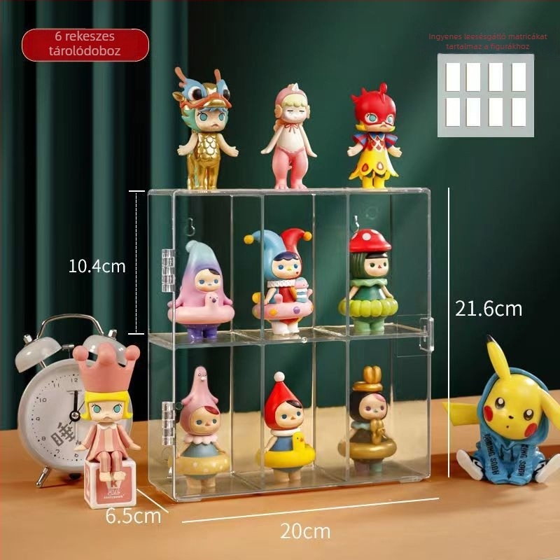 Átlátszó porvédett kiállító szekrény Blind Box figurák számára – nagy kapacitás, fedéllel, halmozható