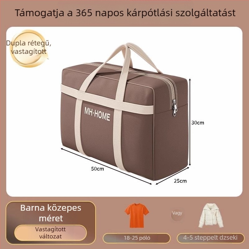 Nagy kapacitású ágynemű- és ruhatároló táska, hordozható költöztetéshez és gardrób rendezéséhez