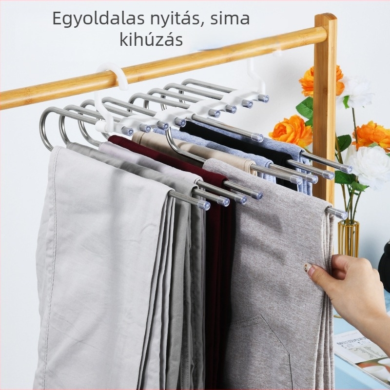 Rozsdamentes acélból készült összecsukható nadrágcsipesz, többszintű teleszkópos tároló, nadrágakasztó nyom nélkül