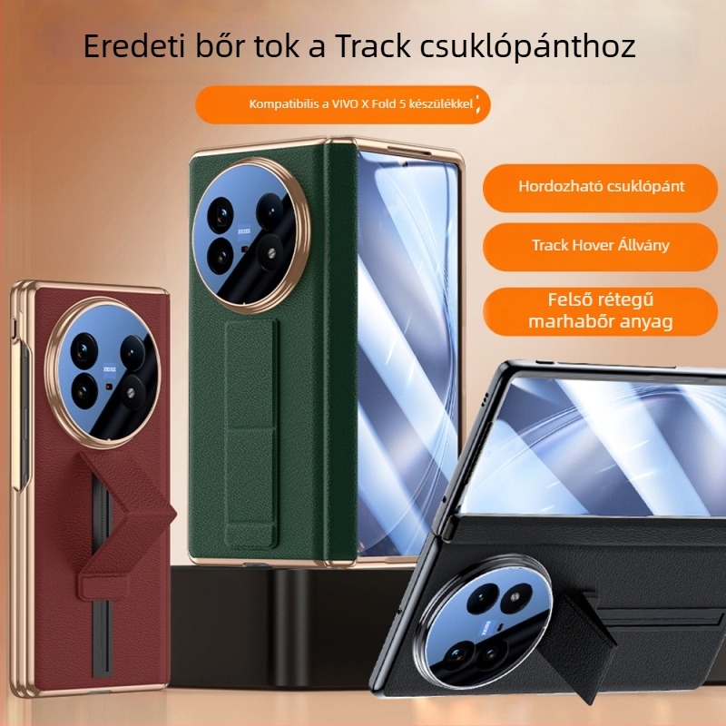 Bőr tok mágneses zsanérral Vivo X Fold5-höz — integrált héj és képernyővédő ablakkal, összecsukható védőtok