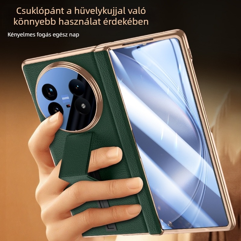 Bőr tok mágneses zsanérral Vivo X Fold5-höz — integrált héj és képernyővédő ablakkal, összecsukható védőtok