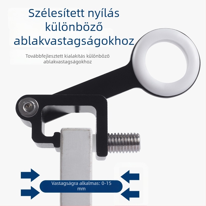 Alumíniumötvözetes ablaklimitáló, rögzített gyermekbiztonsági zár, fúrásmentes, külső nyitású ablakhoz