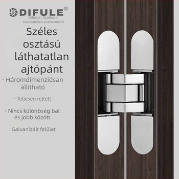 DIFULE Háromdimenziós állítható láthatatlan ajtópánt – rejtett keresztező pánt ajtókhoz, hálószoba fa ajtó, modell DFL-L040