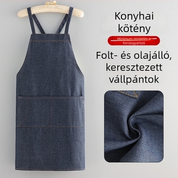 Denim kötény, ujjatlan, olajálló és vízálló, szennyeződésálló, otthoni és éttermi használatra