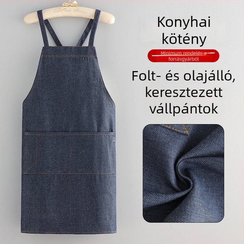 Denim kötény, ujjatlan, olajálló és vízálló, szennyeződésálló, otthoni és éttermi használatra