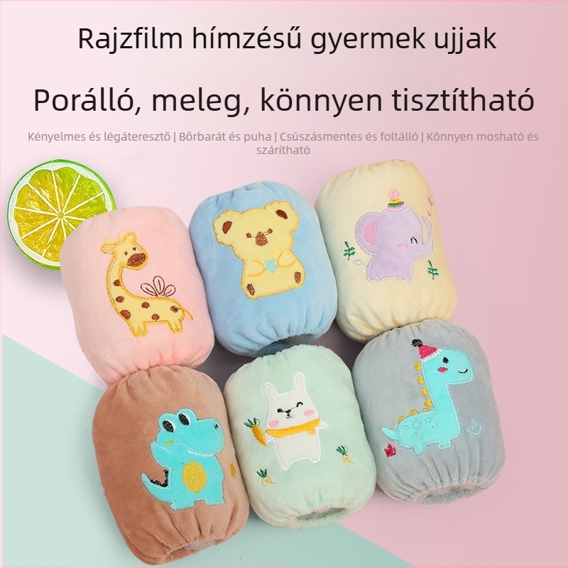 Baba rövid ujjú karvédő gyerekeknek, aranyos mesés hímzés, plüss anyag, szennyeződés elleni