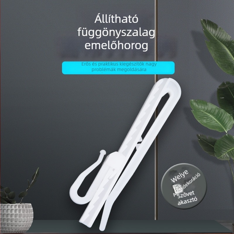 Függöny kiegészítők: állítható emelőhorog textil szalaggal, műanyag függönykampó, méretek 7 cm / 8.5 cm