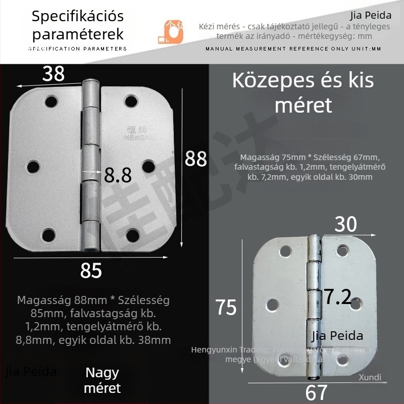 Pillangó pánt vasból, galvanizált felülettel, cink színű bevonattal, hagyományos szekrényajtó pánt, sík nyitás
